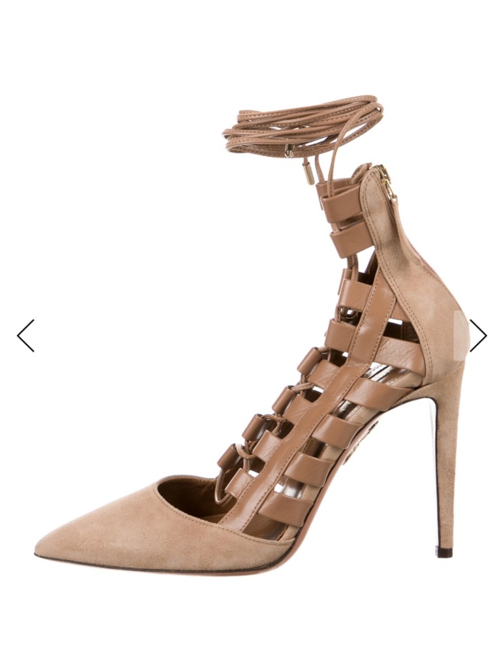 Aquazzura Nude/Tan Strappy Pointed-Toe Stiletto Heels